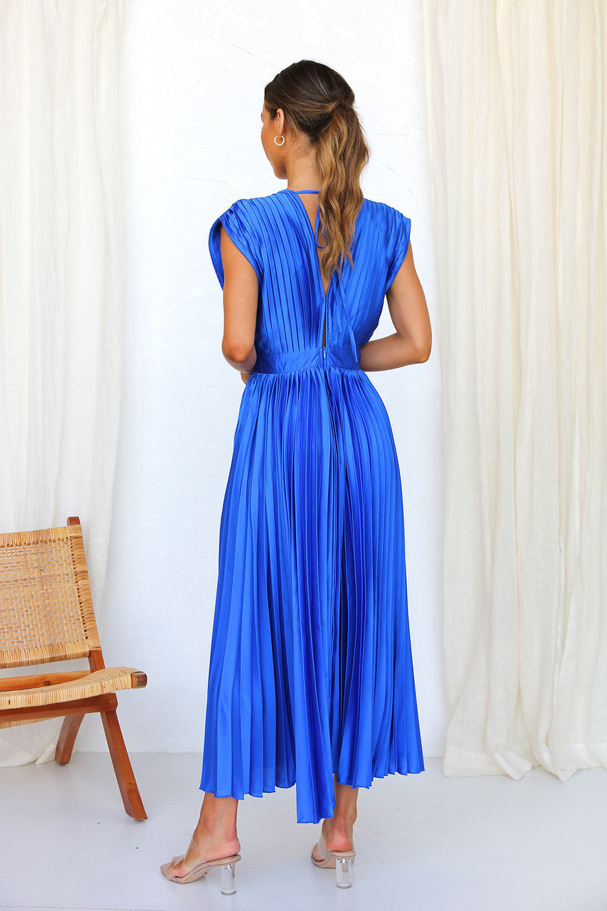 Olivia Statement Long Dress with Deep V Neckline and Bow On the Back Boutique Collection