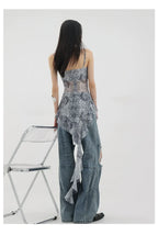 Vintage Distressed And Dirt-Dyed Patchwork Wide-Leg Jeans