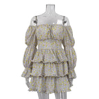 off Neck Long Sleeve Tube Top Printed Floral Dress Petti Dress