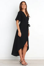 Bold Move Wrap Midi Dress Black