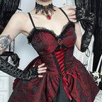 Red Rose Jacquard Suspender Dress