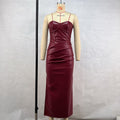 Elegant Faux Leather Tube Top Strap Fold Split Dress