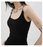 Black Asymmetric Ribbon Strap Tank Top With Ruffle Edge Design