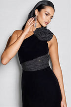 Xoelk Backless Rhinestone 3D Flower Maxi Dress