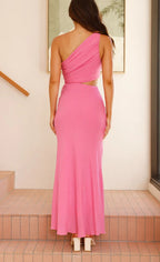 Bloom Summer 3d Flower Ruched One Shoulder Cutout Maxi Dress