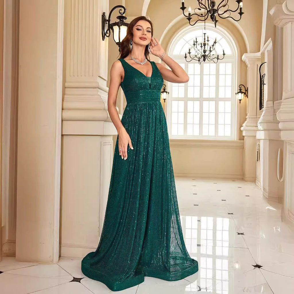 Backless Dress Maxi Dress Green Sequin Slim Fishtail Bridesmaid Cocktail Evening Dress