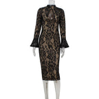 Wear Long Sleeve Lace Hollow Out Cutout out Slim Fit Elegant Hip Dress