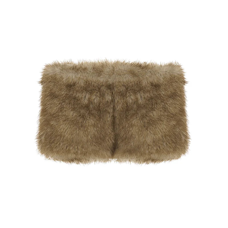 Adeline Khaki Faux Fur Shorts