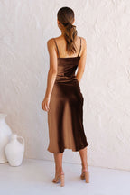 Melise Satin Halter Midi Dress Olive