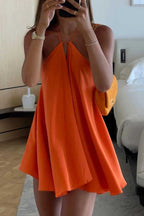 Women's Mini Dress - Gradient Silhouette Orange Casual Clothing with Light Color Fabric Collar