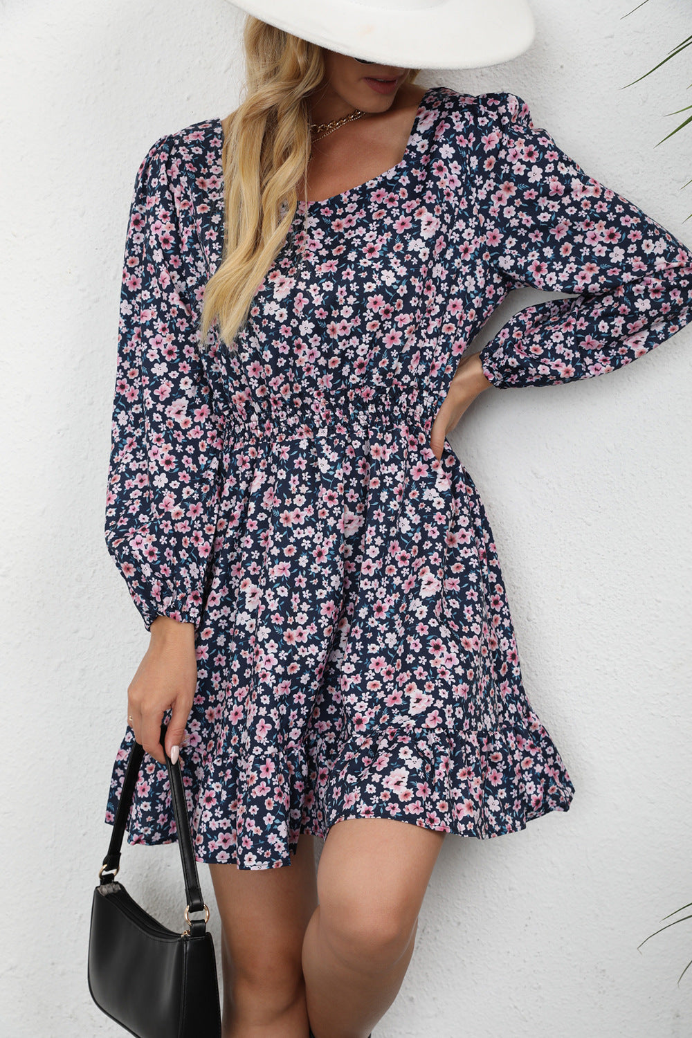 Emilia Printed Square Neck Mini Dress Navy Specks