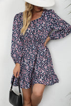 Emilia Printed Square Neck Mini Dress Navy Specks