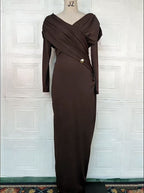 Autumn Solid Color Cross Collar Dress Tight Waist Casual Maxi Dress