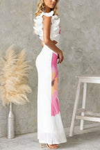 Floral Print One-shoulder Fitted Mesh Maxi Dress
