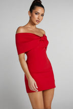 Lavinia Off Shoulder Bow Mini Dress - Red