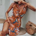 Cosmo Marble Print Satin Slip Midi Dress Chocolate