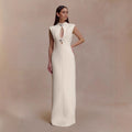 Fitted Straight-Line Evening Dress with High Neck