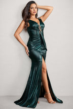Quik Sleeveless Foil-Print Slit Maxi Dress