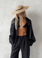 Merlot – Relaxed Cotton Shirt & Wide-Leg Pants Set