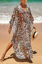 Simple Unique Printed Pleated Front Slit Cover Up