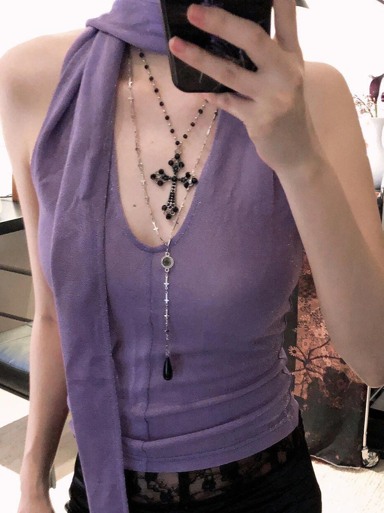 Gothic Punk Doublelayer Cross Sweet Cool Necklace