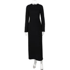 Solid Color Backless Long Sleeves Lace up Slim Fit Dress