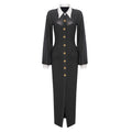 White Collar Black Long Sleeve Mesh Maxi Dress Open Button Cardigan Dress Catwalk