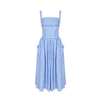Pastoral Mid Length Blue Plaid Sling Dress High Sense Vacation Dress