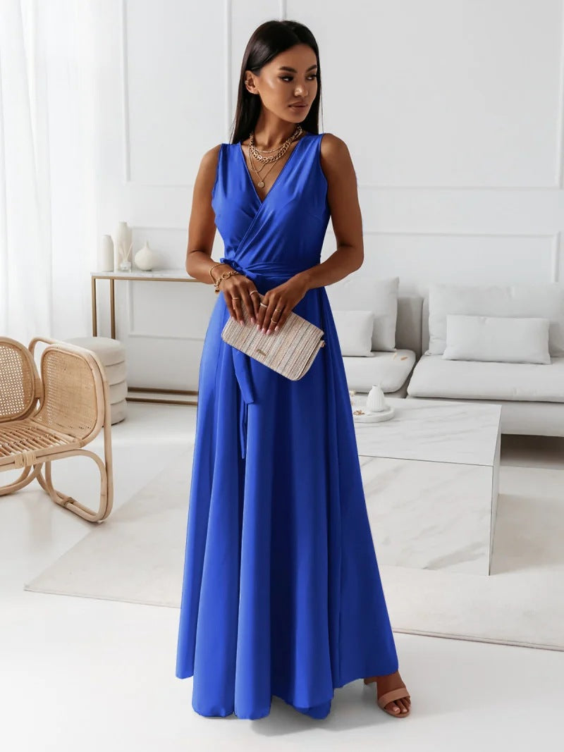 Guillermina Aesthetic Women's Solid Color V Neck Long Dress Boutique Collection