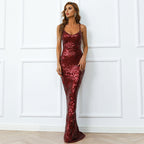Elegant Sequined Evening Dress for Geometric Abstract Pattern Strap Dress for Prom Formal Gown