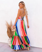 Fiesta To Siesta Crochet Striped Maxi Dress Yellow Orange Multi