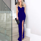 A Halter Sequined Slit Dress