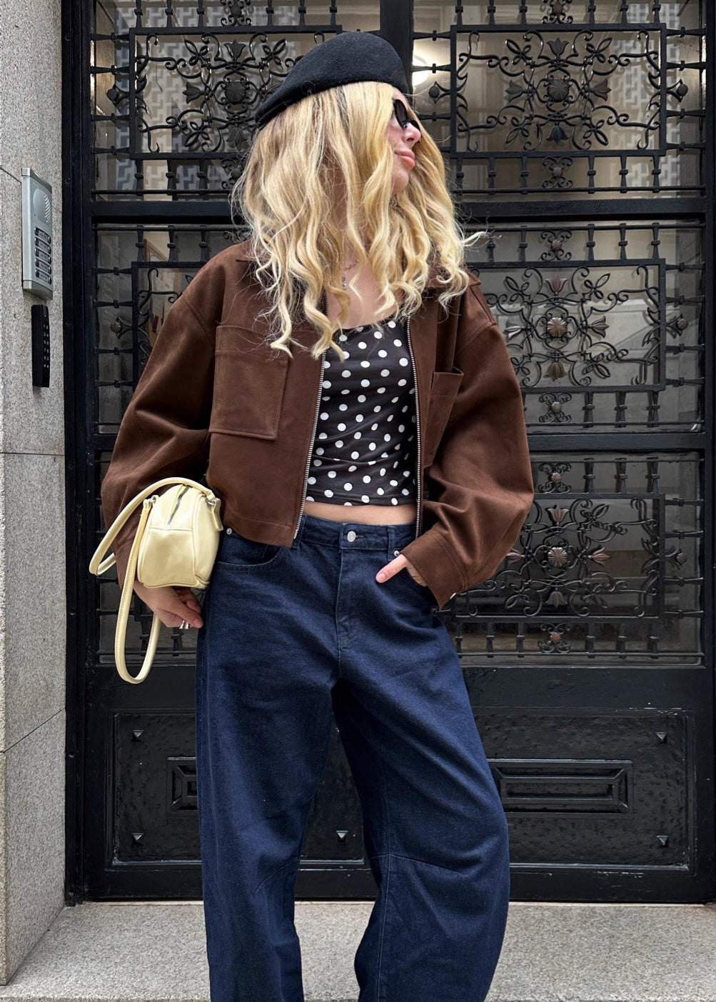 Cropped Brown Jacket – Zip Front Faux Suede Outerwear