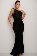Sherwood One-Shoulder Sequined Slit Maxi Dress