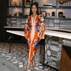 V neck Long Sleeve Printed Dress