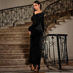 High Sense Socialite Dress Cocktail Adult Lady like Woman Wind Slit Maxi Dress