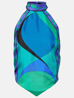 Gabbie Satin Unique Print Halter Scarf Tank and Asymmetrical Maxi Skirt Set