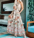 Hadley Pocketed Floral Tie Strap Midi Dress Mocha