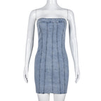 Denim Spring Summer Sexy Backless Wash Chest Wrapped Dress Women