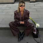 Fashionable Brown Leather Suit Set