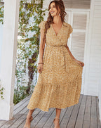 Keatyn Floral Ruffle Maxi Dress Orange