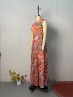 Bella Stretch Mesh Unique Print Bodysuit and High Rise Elastic Waist Maxi Skirt Set