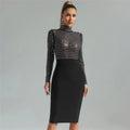 Mesh Stitching Bandage One Piece Turtleneck Diamond Nightclub Party Dress
