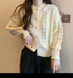 Dark Salmon Cable-Knit Button-Up Cardigan
