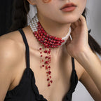 Halloween Beaded Creative Blood Drop Tassel Highend Red Personality Necklace