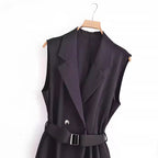 Double-Breasted Belted Vest And Dress Set