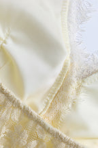 Quillrt Yellow Backless Lace Mesh Midi Dress
