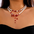 Halloween Beaded Creative Blood Drop Tassel Highend Red Personality Necklace