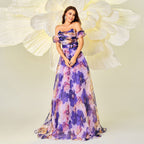 Slim fit waist printed evening dress