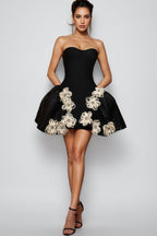 Merfd Black Strapless Puffy Mini Dress